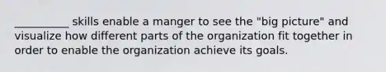 __________ skills enable a manger to see the "big picture" and visualize how different parts of the organization fit together in order to enable the organization achieve its goals.