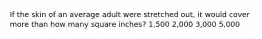 If the skin of an average adult were stretched out, it would cover more than how many square inches? 1,500 2,000 3,000 5,000