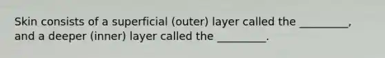 Skin consists of a superficial (outer) layer called the _________, and a deeper (inner) layer called the _________.