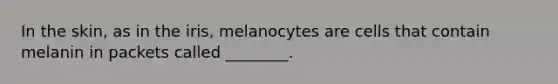 In the skin, as in the iris, melanocytes are cells that contain melanin in packets called ________.