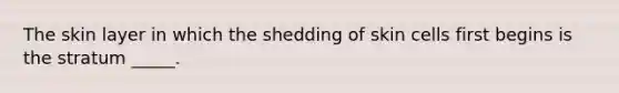 The skin layer in which the shedding of skin cells first begins is the stratum _____.