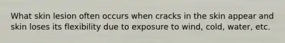 What skin lesion often occurs when cracks in the skin appear and skin loses its flexibility due to exposure to wind, cold, water, etc.