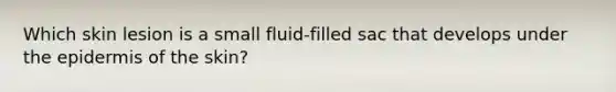 Which skin lesion is a small fluid-filled sac that develops under the epidermis of the skin?