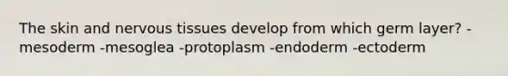 The skin and nervous tissues develop from which germ layer? -mesoderm -mesoglea -protoplasm -endoderm -ectoderm