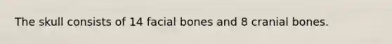 The skull consists of 14 facial bones and 8 cranial bones.