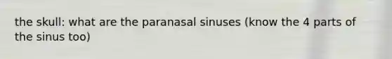 the skull: what are the paranasal sinuses (know the 4 parts of the sinus too)