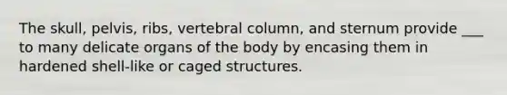 The skull, pelvis, ribs, vertebral column, and sternum provide ___ to many delicate organs of the body by encasing them in hardened shell-like or caged structures.