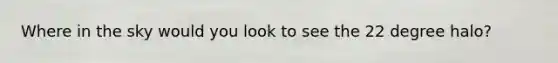 Where in the sky would you look to see the 22 degree halo?