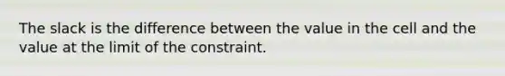 The slack is the difference between the value in the cell and the value at the limit of the constraint.