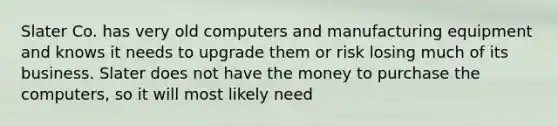 Slater Co. has very old computers and manufacturing equipment and knows it needs to upgrade them or risk losing much of its business. Slater does not have the money to purchase the computers, so it will most likely need