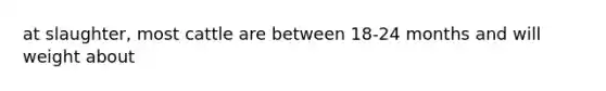 at slaughter, most cattle are between 18-24 months and will weight about