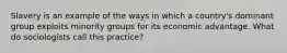 Slavery is an example of the ways in which a country's dominant group exploits minority groups for its economic advantage. What do sociologists call this practice?