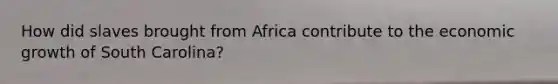 How did slaves brought from Africa contribute to the economic growth of South Carolina?