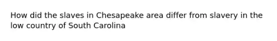 How did the slaves in Chesapeake area differ from slavery in the low country of South Carolina