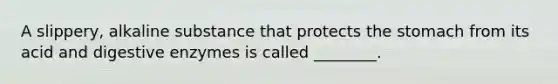 A slippery, alkaline substance that protects the stomach from its acid and digestive enzymes is called ________.