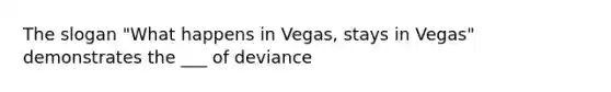 The slogan "What happens in Vegas, stays in Vegas" demonstrates the ___ of deviance