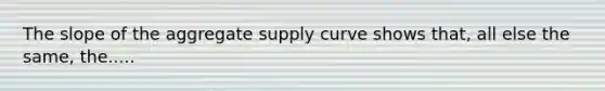 The slope of the aggregate supply curve shows that, all else the same, the.....