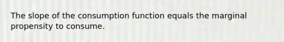 The slope of the consumption function equals the marginal propensity to consume.