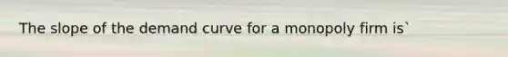 The slope of the demand curve for a monopoly firm is`