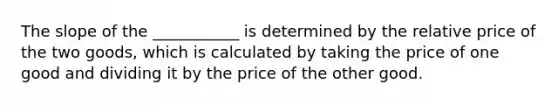 The slope of the ___________ is determined by the relative price of the two goods, which is calculated by taking the price of one good and dividing it by the price of the other good.