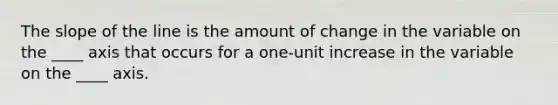 The slope of the line is the amount of change in the variable on the ____ axis that occurs for a one-unit increase in the variable on the ____ axis.