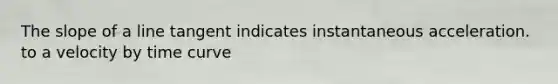 The slope of a line tangent indicates instantaneous acceleration. to a velocity by time curve