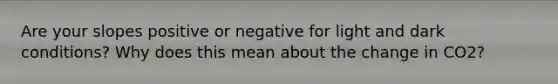 Are your slopes positive or negative for light and dark conditions? Why does this mean about the change in CO2?