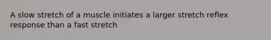 A slow stretch of a muscle initiates a larger stretch reflex response than a fast stretch