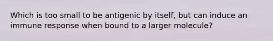 Which is too small to be antigenic by itself, but can induce an immune response when bound to a larger molecule?