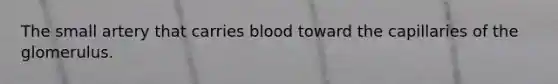 The small artery that carries blood toward the capillaries of the glomerulus.