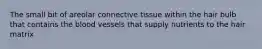 The small bit of areolar connective tissue within the hair bulb that contains the blood vessels that supply nutrients to the hair matrix
