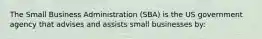 The Small Business Administration (SBA) is the US government agency that advises and assists small businesses by: