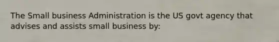 The Small business Administration is the US govt agency that advises and assists small business by: