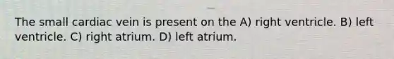 The small cardiac vein is present on the A) right ventricle. B) left ventricle. C) right atrium. D) left atrium.