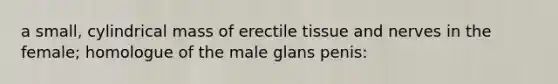 a small, cylindrical mass of erectile tissue and nerves in the female; homologue of the male glans penis: