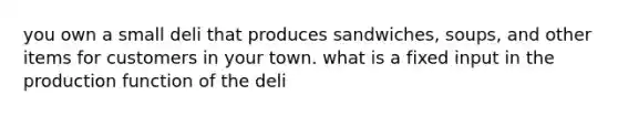 you own a small deli that produces sandwiches, soups, and other items for customers in your town. what is a fixed input in the production function of the deli