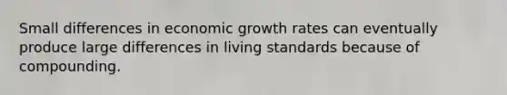 Small differences in economic growth rates can eventually produce large differences in living standards because of compounding.