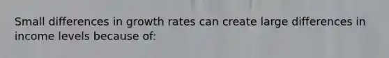 Small differences in growth rates can create large differences in income levels because of: