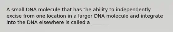 A small DNA molecule that has the ability to independently excise from one location in a larger DNA molecule and integrate into the DNA elsewhere is called a _______