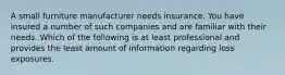 À small furniture manufacturer needs insurance. You have insured a number of such companies and are familiar with their needs. Which of the following is at least professional and provides the least amount of information regarding loss exposures.