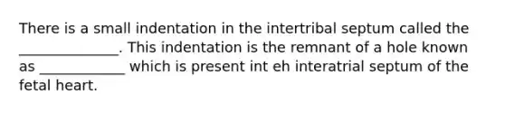 There is a small indentation in the intertribal septum called the ______________. This indentation is the remnant of a hole known as ____________ which is present int eh interatrial septum of the fetal heart.