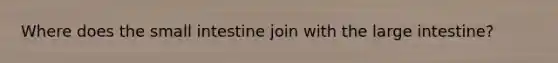 Where does <a href='https://www.questionai.com/knowledge/kt623fh5xn-the-small-intestine' class='anchor-knowledge'>the small intestine</a> join with the <a href='https://www.questionai.com/knowledge/kGQjby07OK-large-intestine' class='anchor-knowledge'>large intestine</a>?