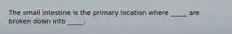 The small intestine is the primary location where _____ are broken down into _____.