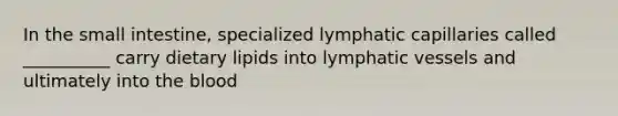 In the small intestine, specialized lymphatic capillaries called __________ carry dietary lipids into lymphatic vessels and ultimately into the blood