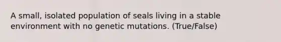 A small, isolated population of seals living in a stable environment with no genetic mutations. (True/False)