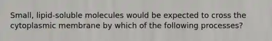 Small, lipid-soluble molecules would be expected to cross the cytoplasmic membrane by which of the following processes?