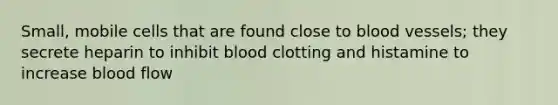 Small, mobile cells that are found close to blood vessels; they secrete heparin to inhibit blood clotting and histamine to increase blood flow