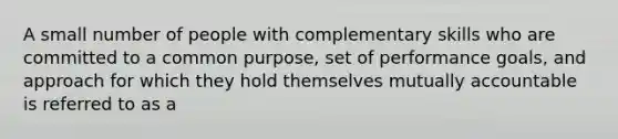 A small number of people with complementary skills who are committed to a common purpose, set of performance goals, and approach for which they hold themselves mutually accountable is referred to as a