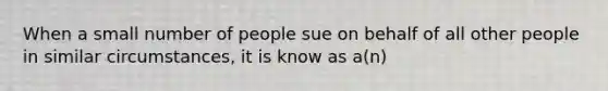 When a small number of people sue on behalf of all other people in similar circumstances, it is know as a(n)