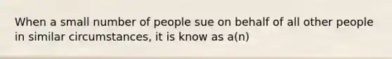 When a small number of people sue on behalf of all other people in similar circumstances, it is know as a(n)